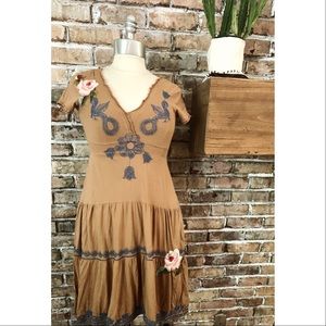 Johnny Was Embroidered Smock Cotton Peasant Dress